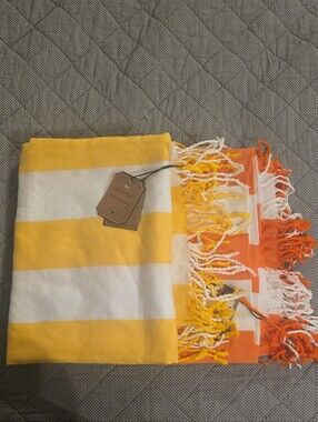 Striped Yellow & Orange Cotton Turkish Beach Towel ( 2 Towels)